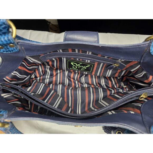 Sharif Studio Handbag Women's Blue Leather Crocodiles Embossed Satchel Vintage - Picture 6 of 8